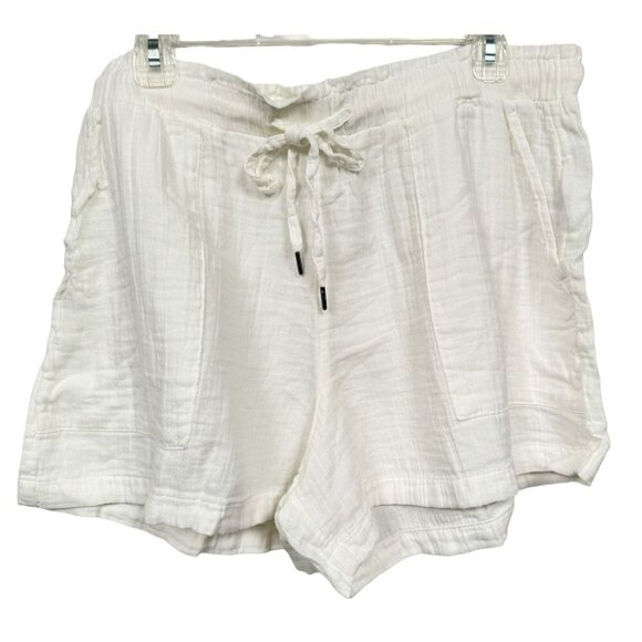 GAP Off White Cotton Crinkle Gauze Shorts Drawstring Elastic Waist Pockets Sz L - Picture 1 of 4